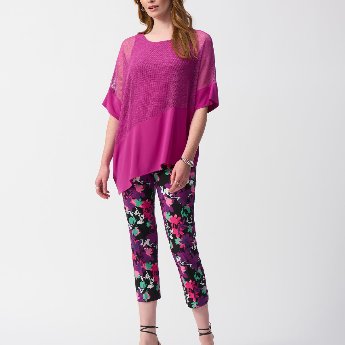 Joseph Ribkoff Recycled Satin And Silky Knit Straight Top Moonstone 262189-3854