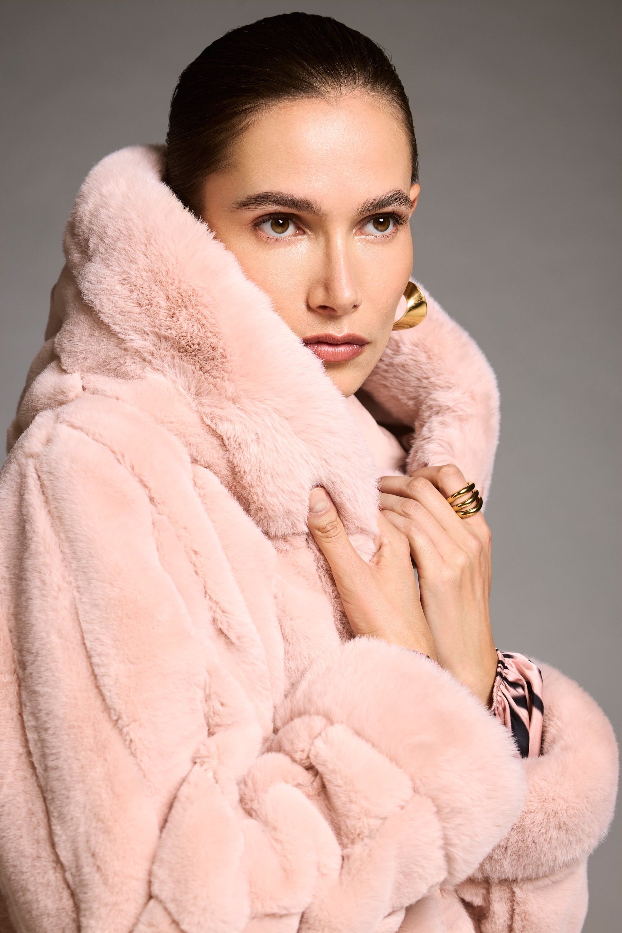 Faux Fur Reversible Hooded Track Jacket