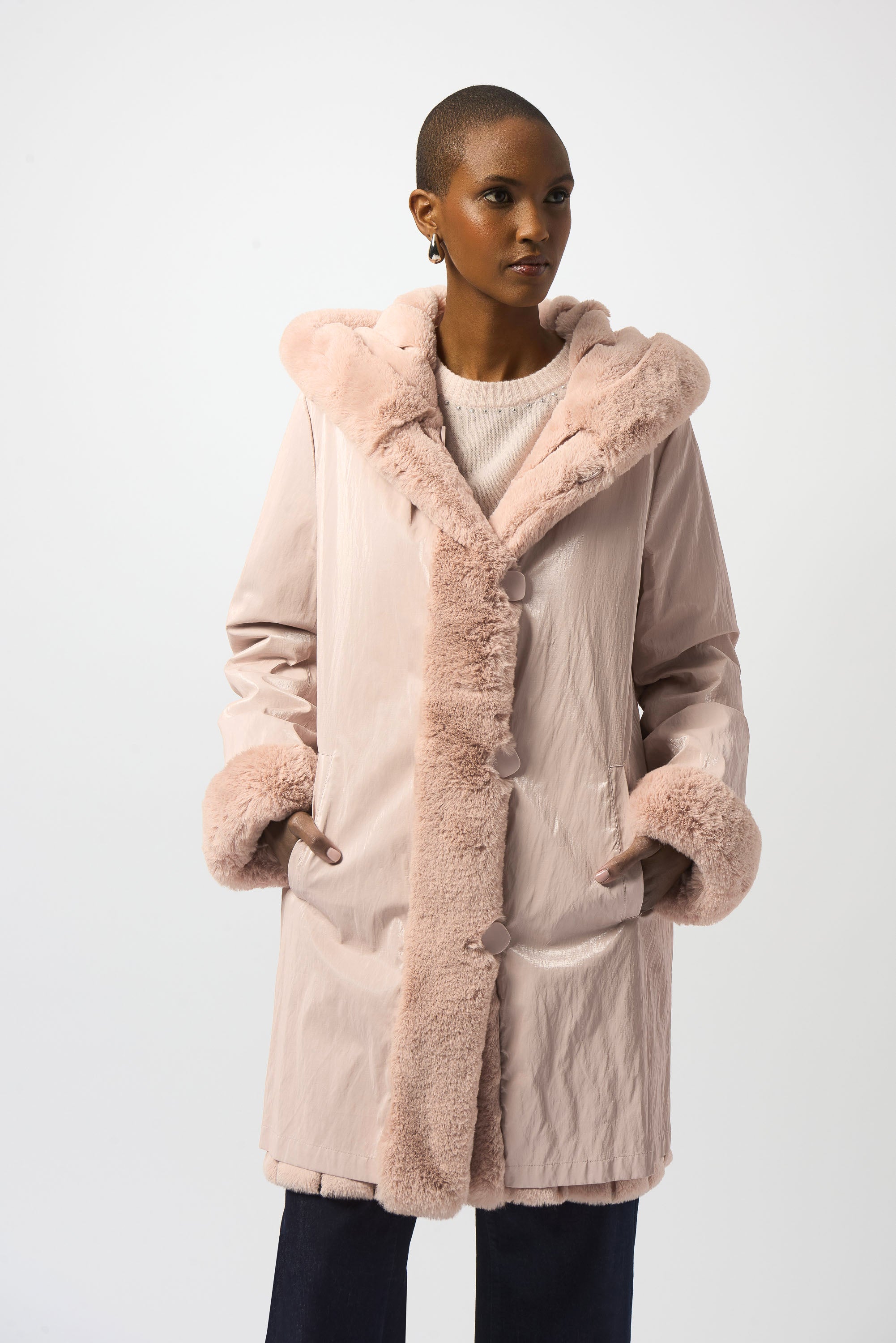 Joseph Ribkoff Faux Fur Reversible Hooded Coat / 253926