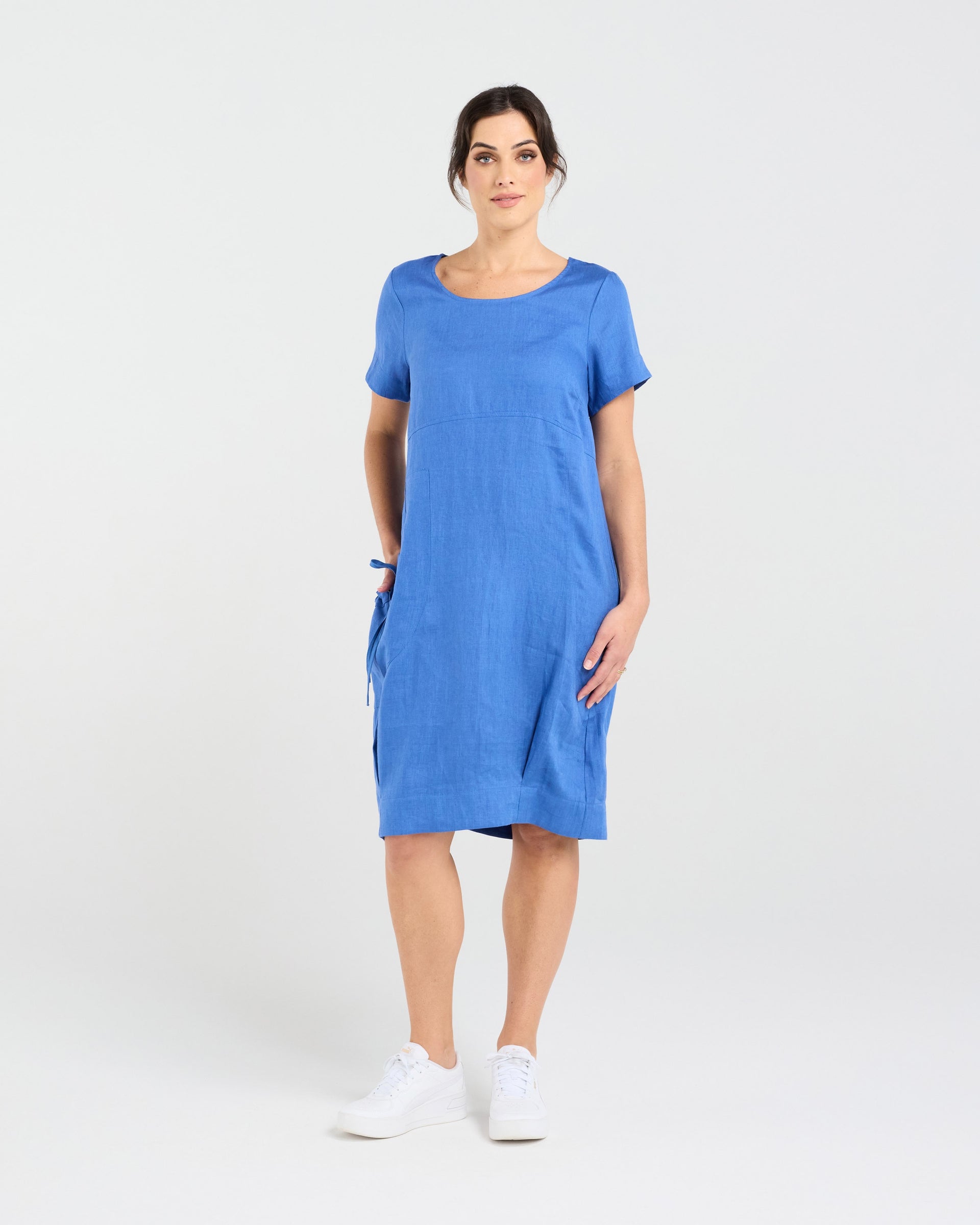 Blackstone Lilian Linen Bubble Hem Dress BSD158 (3 Colours) Parisian  Blue 12